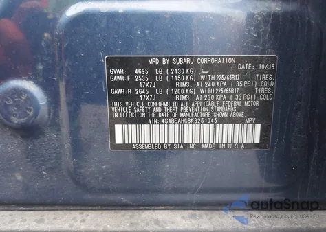 2019 Subaru Outback 2.5I Premium z USA, uszkodzony, nr VIN 4S4BSAHC8K3251045